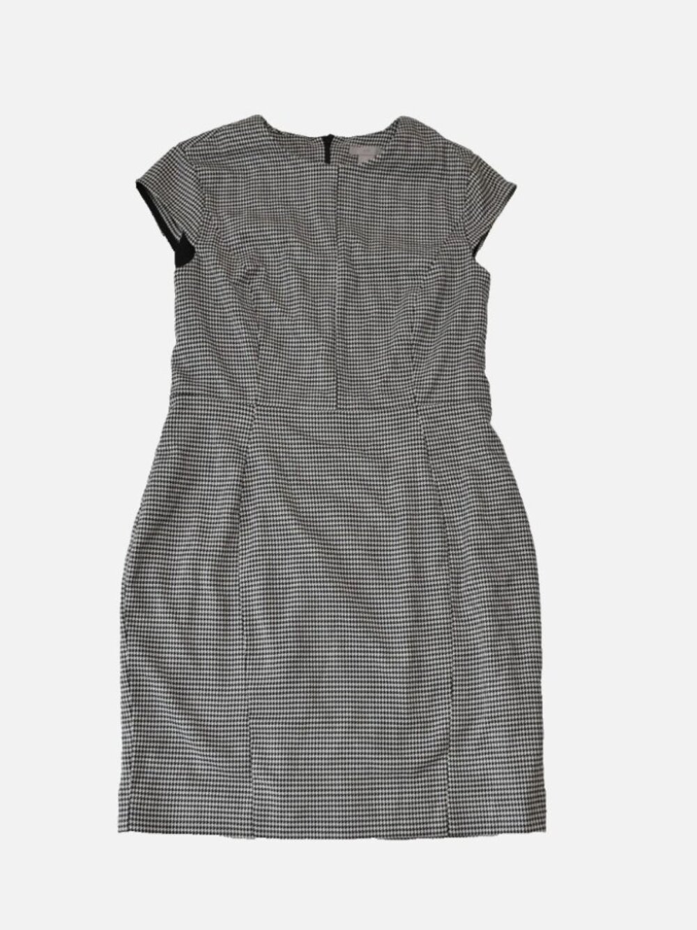 H&M Sheath Dress Women's Size 10 Black White Houndstooth Stretch Knee Length Zip